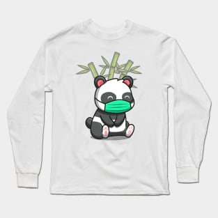 Cute Panda Sitting And Wearing Mask Long Sleeve T-Shirt